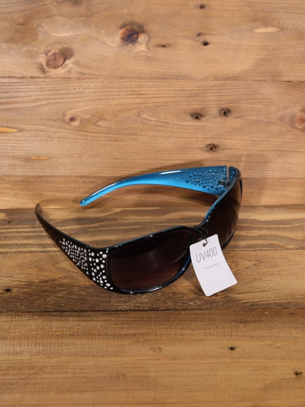 OVERSIZED VINTAGE RETRO Style SUN GLASSES Black Blue Frame Bling Crystals